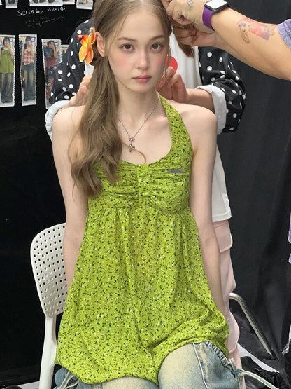 Floral Halterneck Lace Up Camisole【s0000016846】