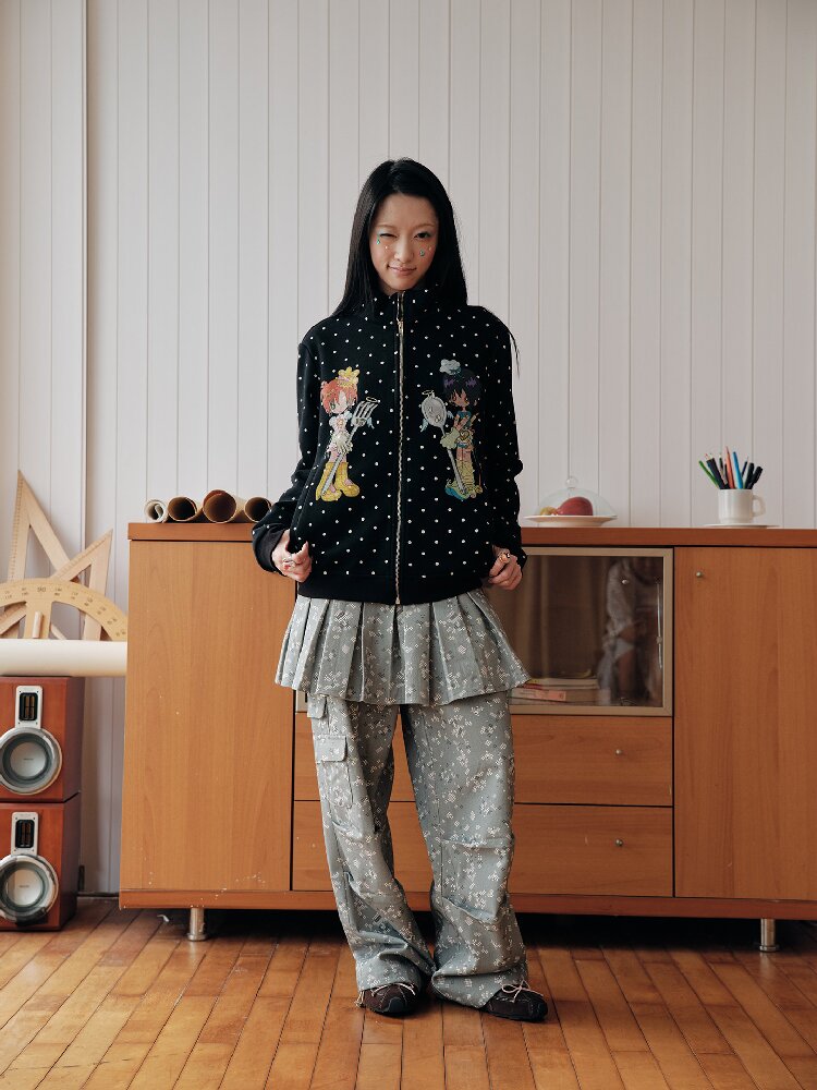 Velvet Polka Dot Fleece Top Collar【s0000018705】