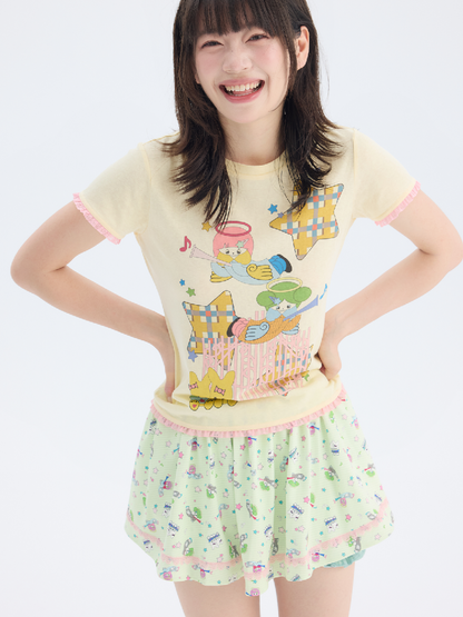 Angel Print Fluffy Skirt Pants【s0000017698】