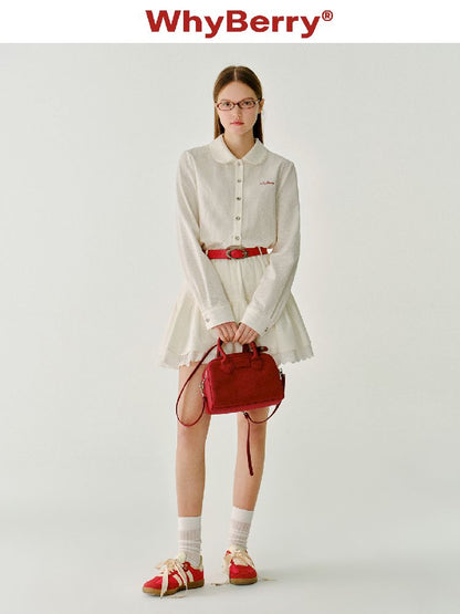 Doll Collar Solid Color Bow Flutter Shirt【s0000011963】