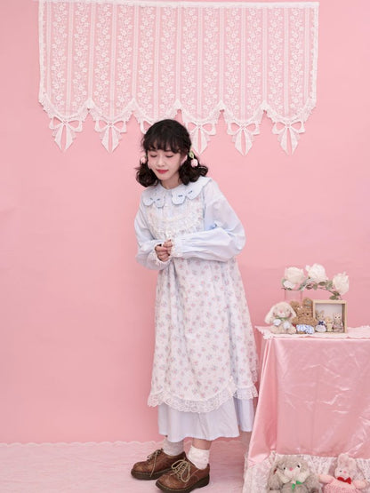 Round Neck Embroidered Blue Lace Dress【s0000013493】