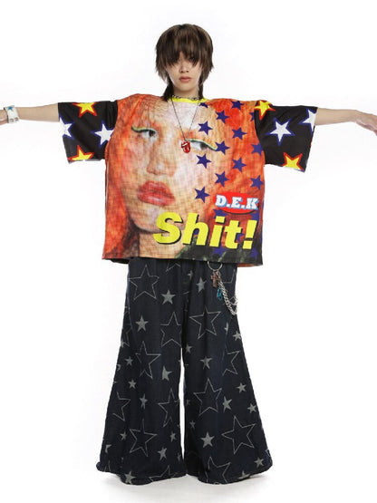 Ghostly Print Contrast T-shirt【s0000015887】