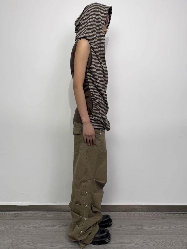 Pleated Studded Washed Cotton Trousers【s0000012211】