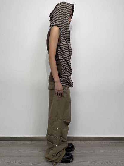 Pleated Studded Washed Cotton Trousers【s0000012211】