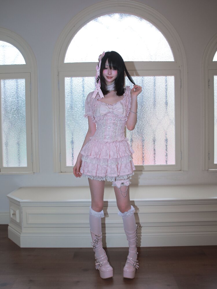 Heavy Craft Pearl Bow Cake Dress【s0000017522】