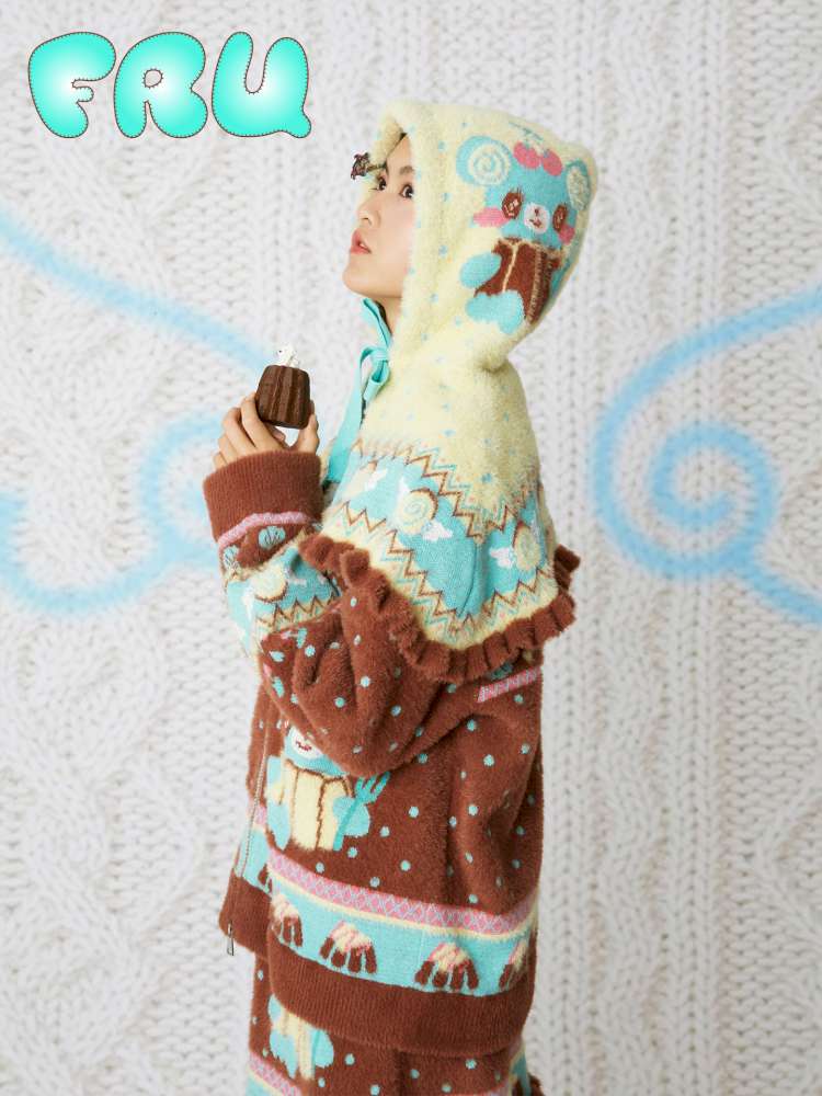 Yellow Bear Knit Cape Hat【s0000014861】