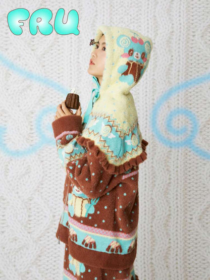 Yellow Bear Knit Cape Hat【s0000014861】