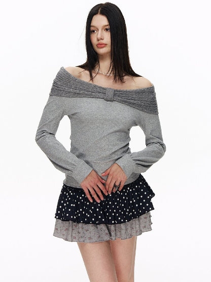 One Shoulder Bow Long Sleeve Top【s0000015875】