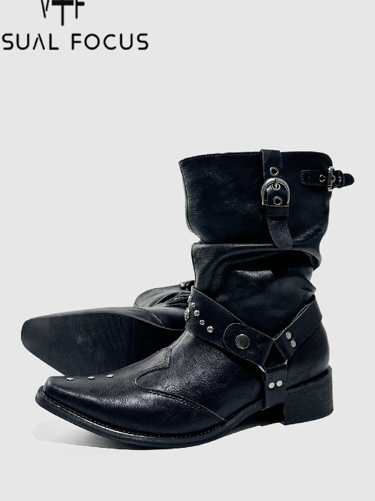 Studded Pointed Chelsea Punk Boots【s0000015719】