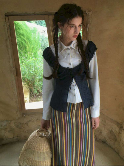 Blue Plaid Polka Dot Long Shirt【s0000014902】