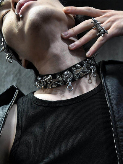 Hardcore Leather Punk Necklace Accessory【s0000018870】