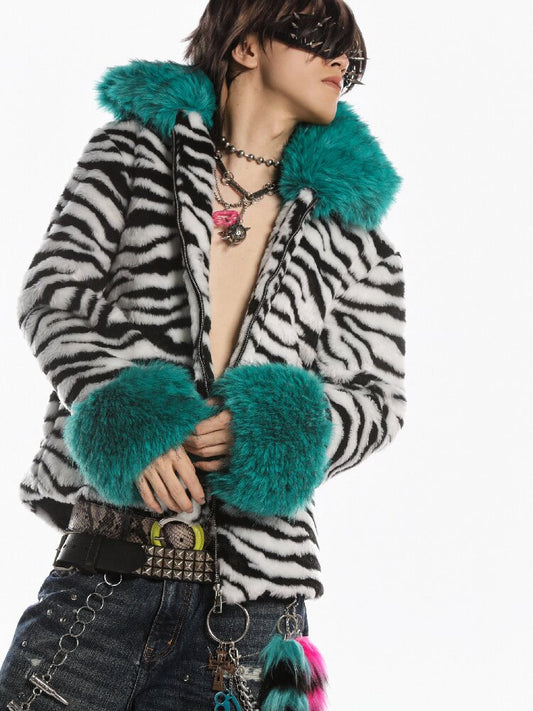Zebra Print Furtive Faux Coat【s0000019277】