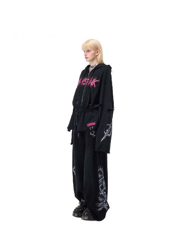 Riveted Hole Design Hooded Sweatshirt【s0000017728】