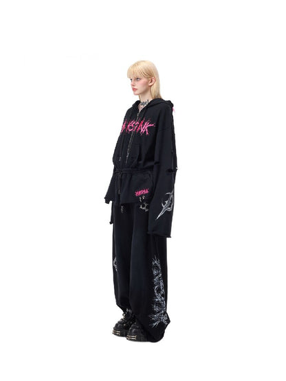 Riveted Hole Design Hooded Sweatshirt【s0000017728】