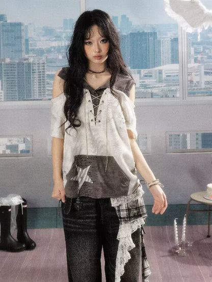 Hooded Tie Dye Five Pointed Star Top【s0000016536】