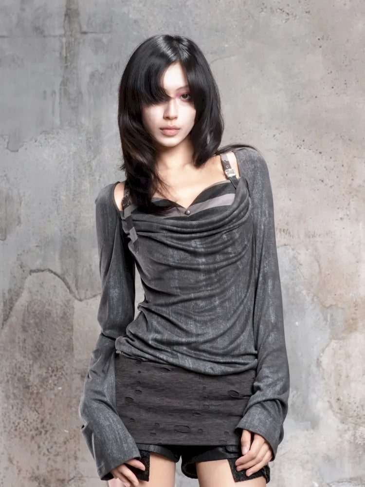 Off-Shoulder Ruffled Mid-Length Slimming Punk Top【s0000014124】