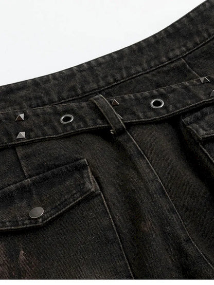 Patchwork Distressed Low-Rise Jeans【s0000013966】