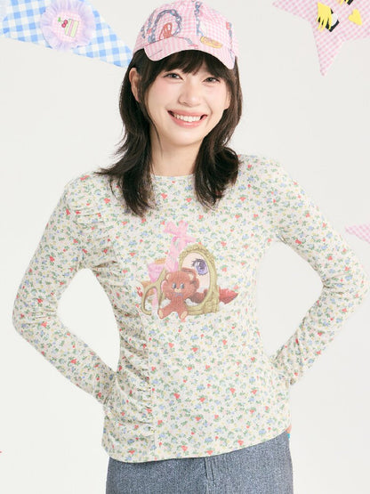 Floral Bear Stretchy Long Sleeve Top【s0000018725】