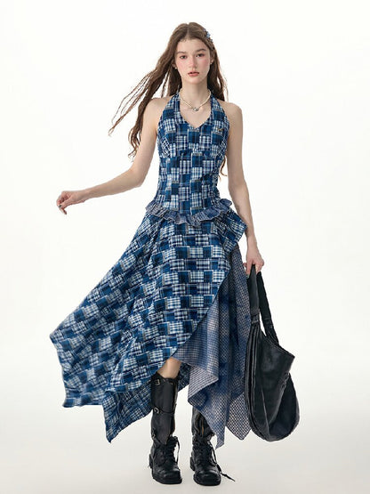 Patchwork Halter Irregular Dress【s0000017301】