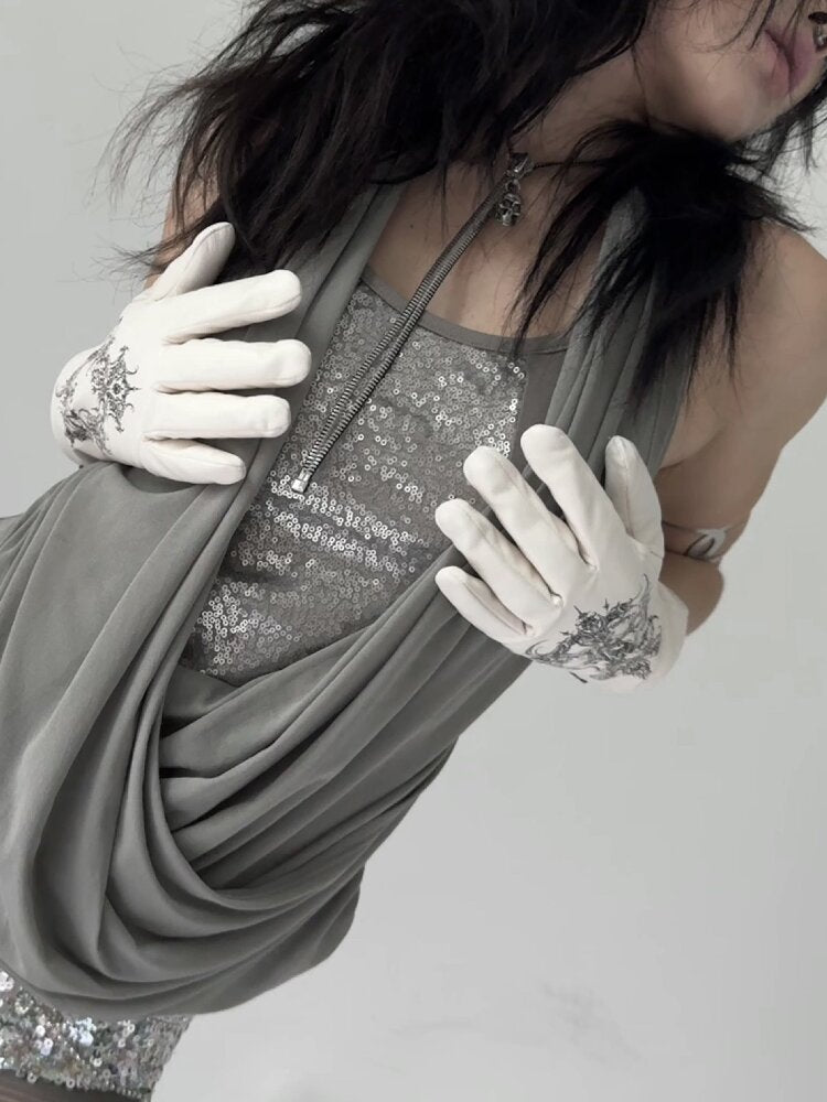 Drape Halterneck Embroidered Vest【s0000018112】