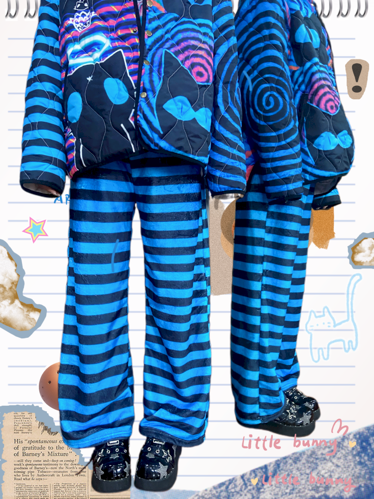 Blue Stripe Print Fleece Slacks【s0000015053】