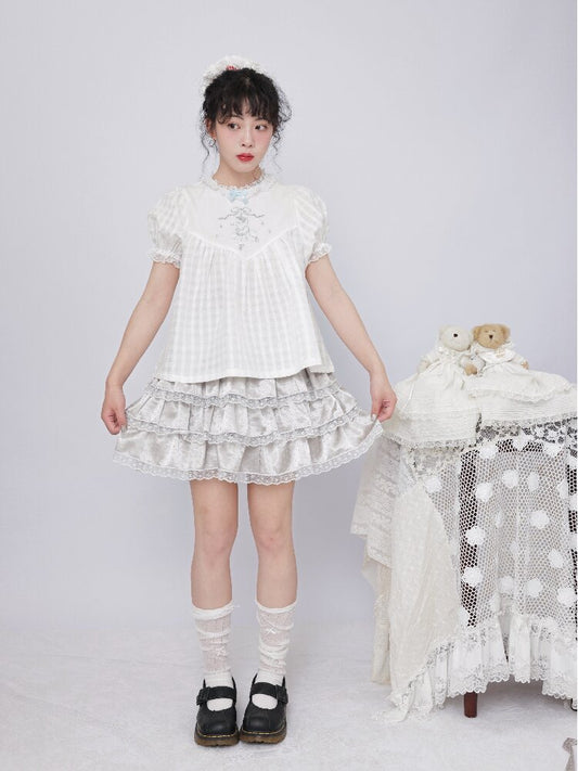 Vintage Lace Satin Cake Skirt【s0000017485】