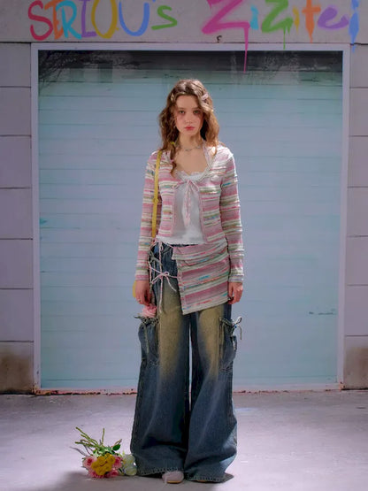 Bowknot High Waist workwear Denim Pants【s0000011675】