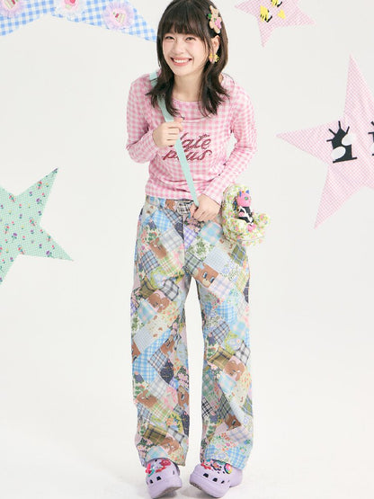 Vintage Bear Floral Patchwork Pants【s0000018721】