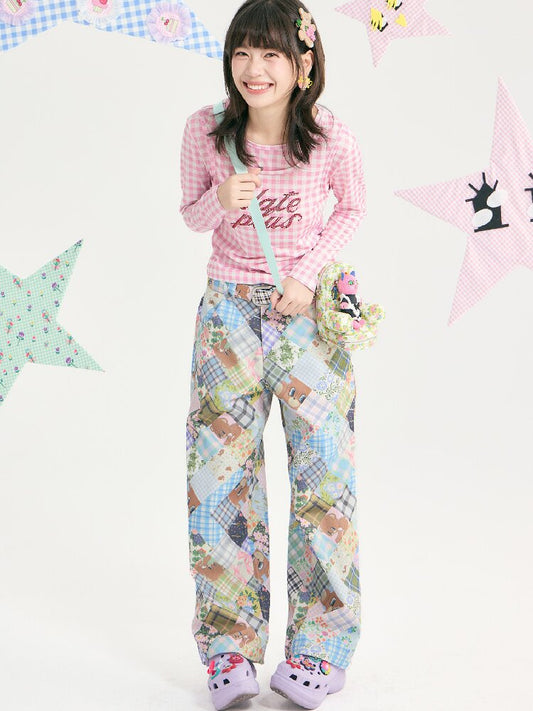 Vintage Bear Floral Patchwork Pants【s0000018721】