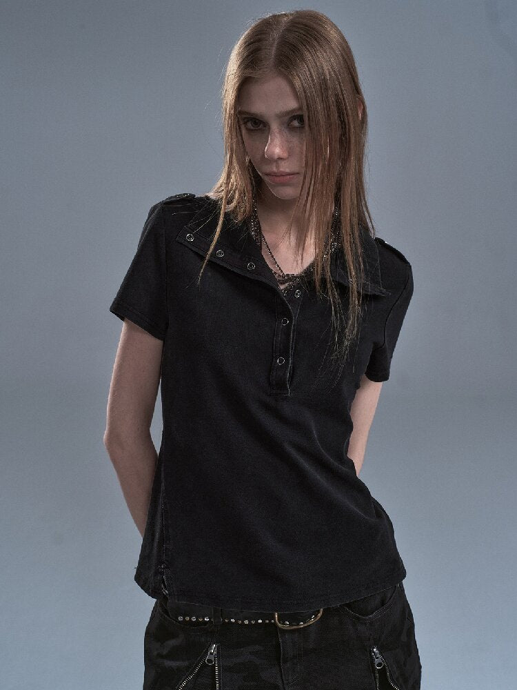 Washed Pique Metal Buckle T-shirt【s0000016637】