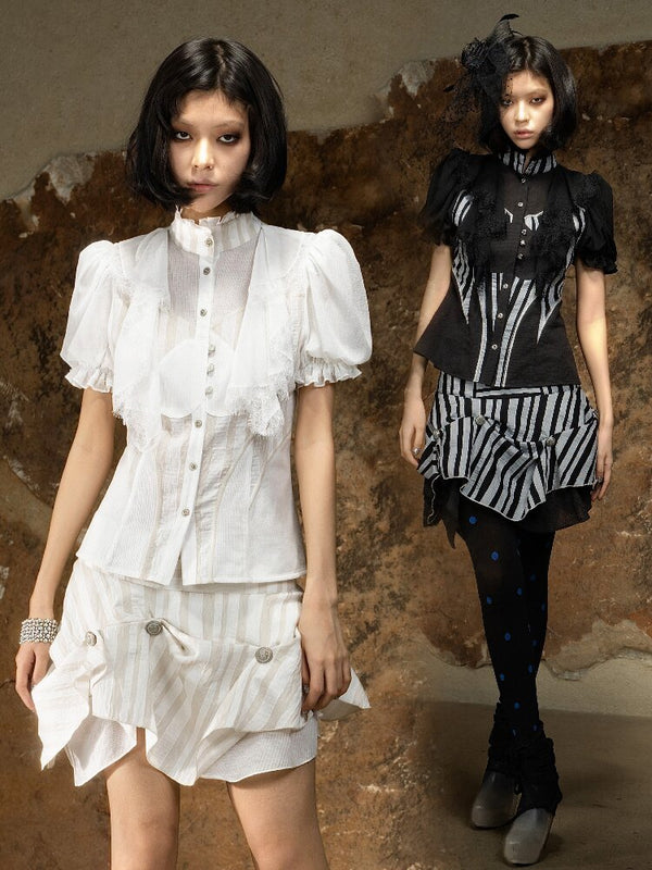 Court Style Dark Punk Puff Shirt【s0000016888】