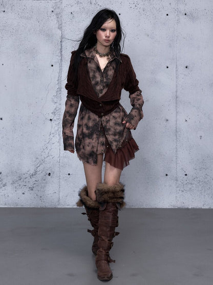 Check Knit Fake Two Piece Shirt【s0000015547】