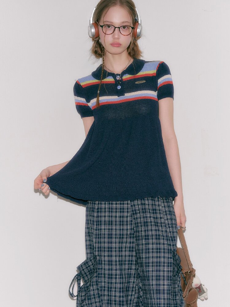 Doll Collar Knitted Slim T-Shirt【s0000016609】