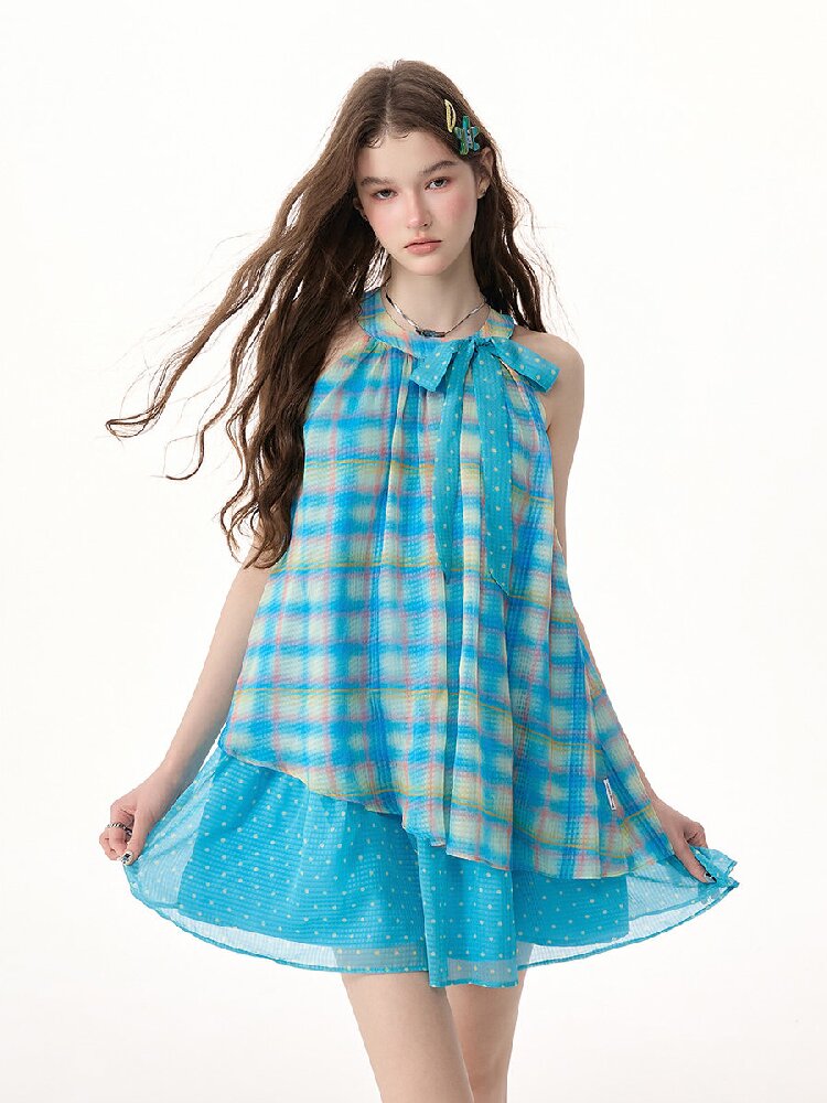 Summer Fresh Plaid Halter Dress【s0000017300】