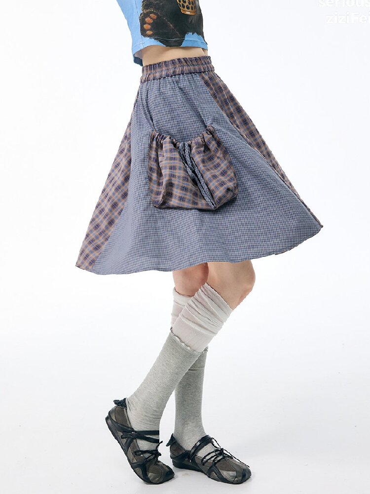 Vintage Plaid Patchwork Midi Skirt【s0000017871】
