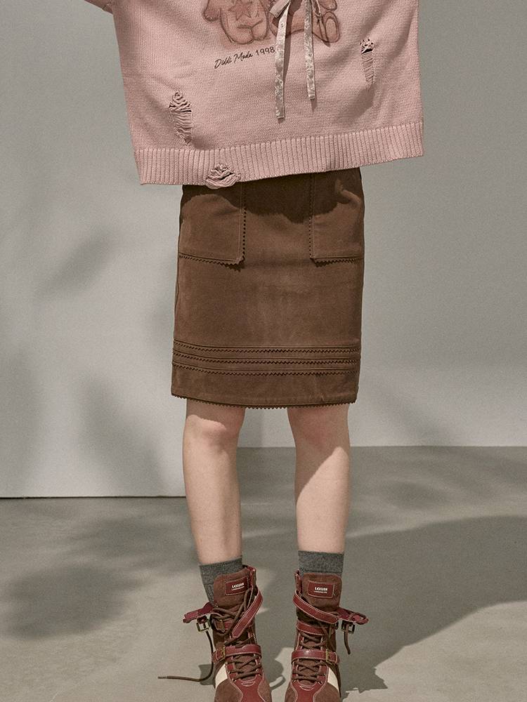 Large Pockets Leather Skirt【s0000014410】