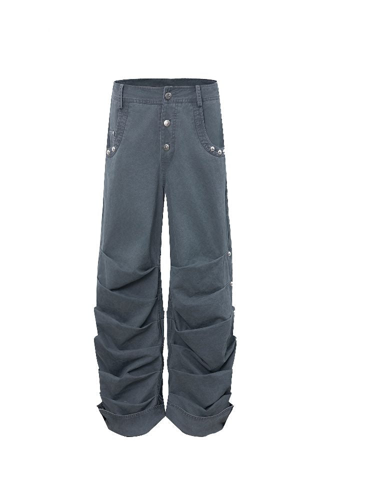 Pleated Studded Washed Cotton Trousers【s0000012211】