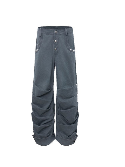Pleated Studded Washed Cotton Trousers【s0000012211】