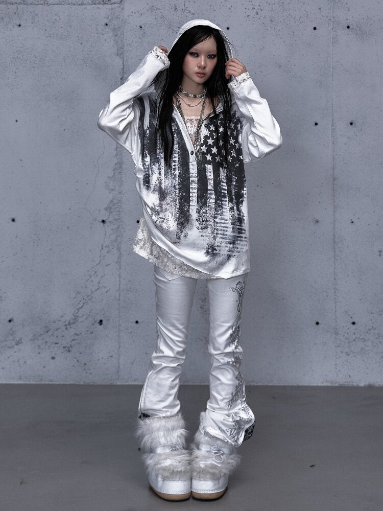 Lace Stitched Hooded T-Shirt【s0000015545】