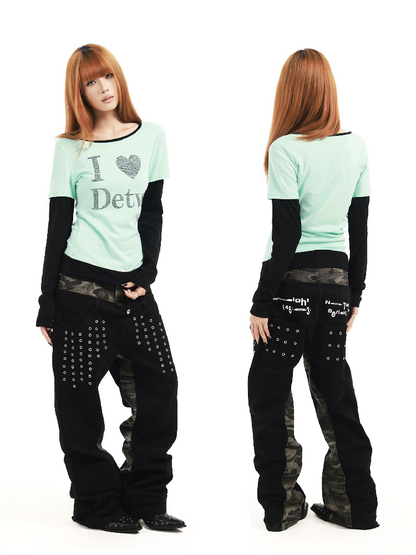 Fake Two-Piece Mint Green U-Neck T【s0000018360】