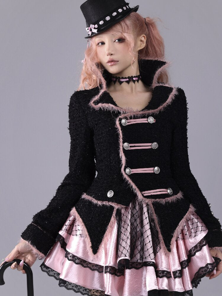 Black Sweet Woolen Tunic Jacket【s0000016224】