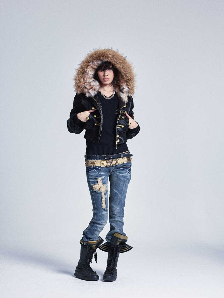 Fur Collar Hooded Cropped Jacket【s0000015561】