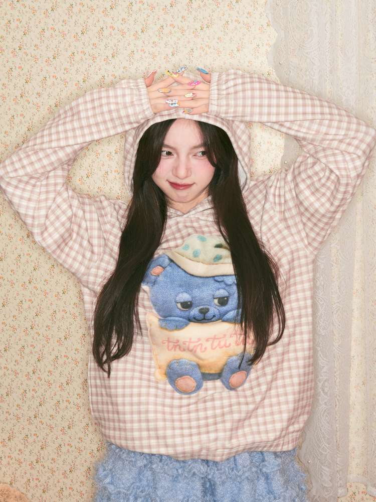 Sleep Bear Suede Hooded Sweatshirt【s0000014509】