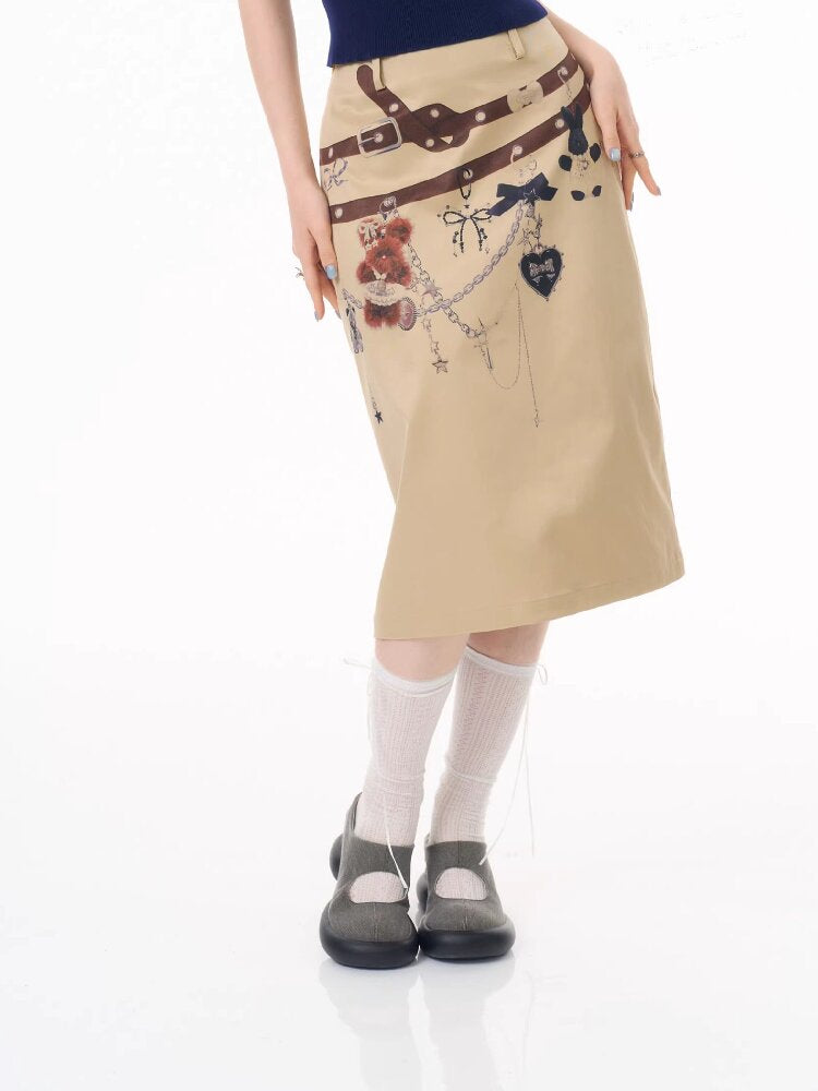 Chain Bear Print Slimming Skirt【s0000016625】