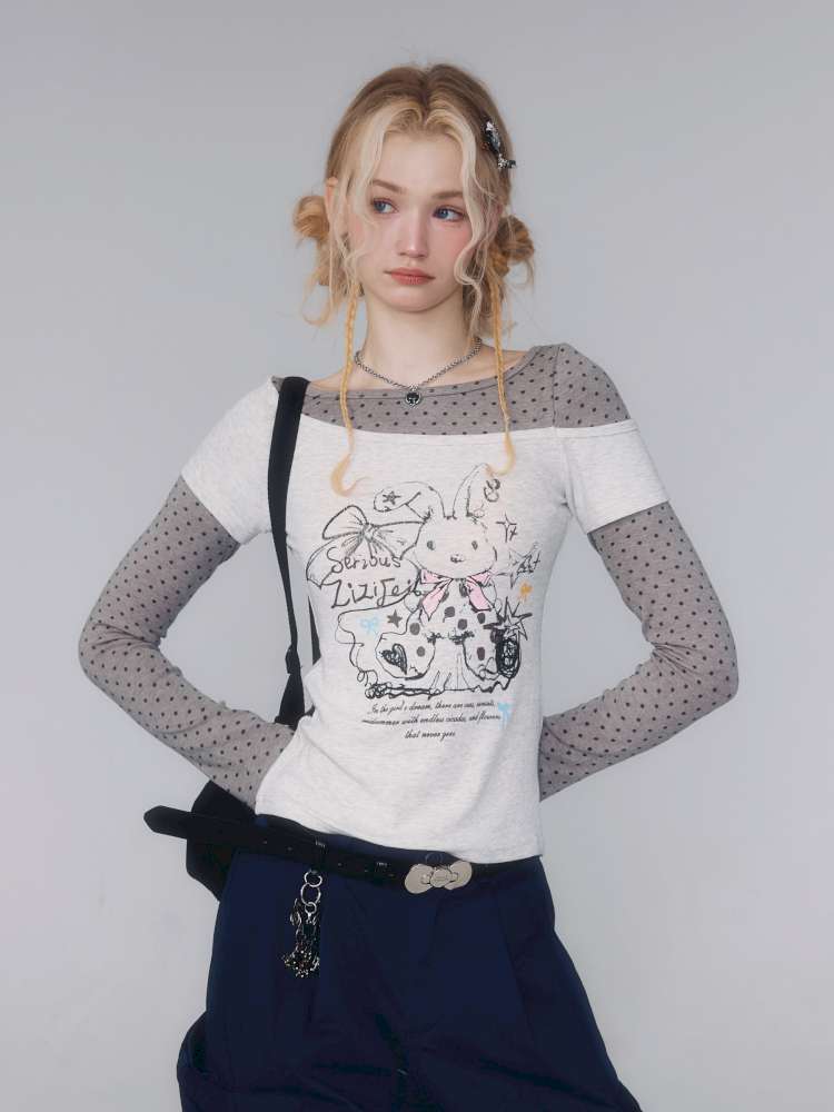 Rabbit Print Polka Dot Top【s0000015437】