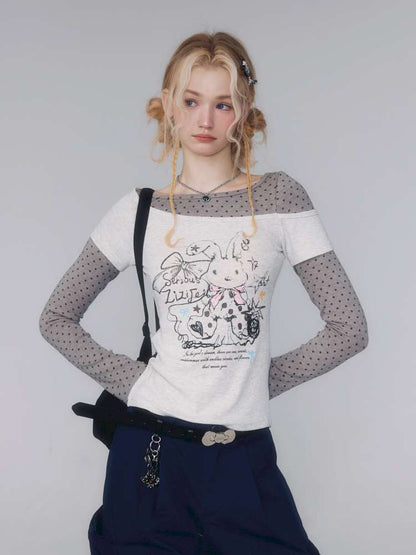Rabbit Print Polka Dot Top【s0000015437】