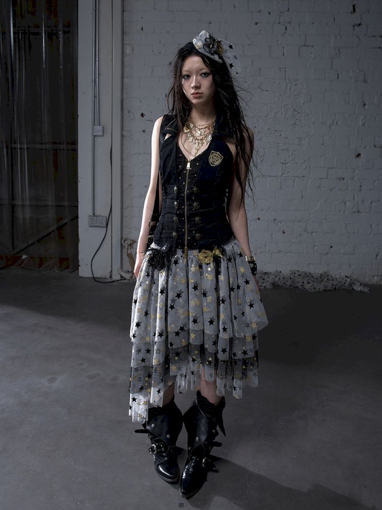 Slimming faux two-piece vest halter top【s0000012798】