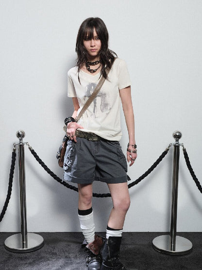 Portrait Print Linen Punk T Shirt【s0000016245】