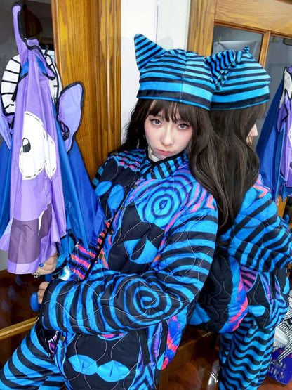 Striped Blue Cotton Jacket Coat【s0000015055】