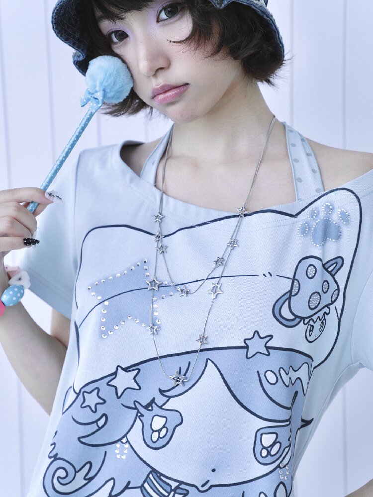 Vintage Halter Strap Two Piece T-shirt【s0000017477】